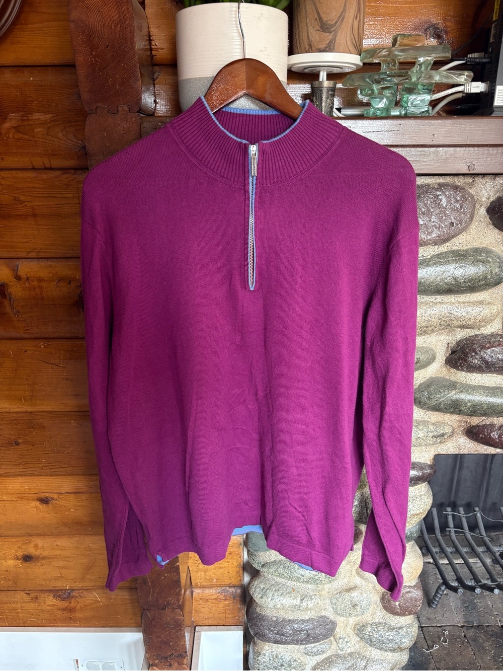Tommy Bahama Cashmere Blend Men’s Large Purple Blue QuarterZip Pull Over Sweater